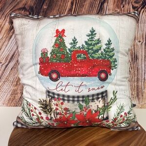 Holiday Red Truck Snow Globe Pillow